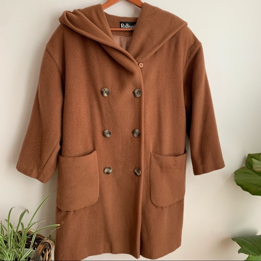 Vtg Camel Hooded Mohair Wool Blend Coat 12 - Picture 9 of 11